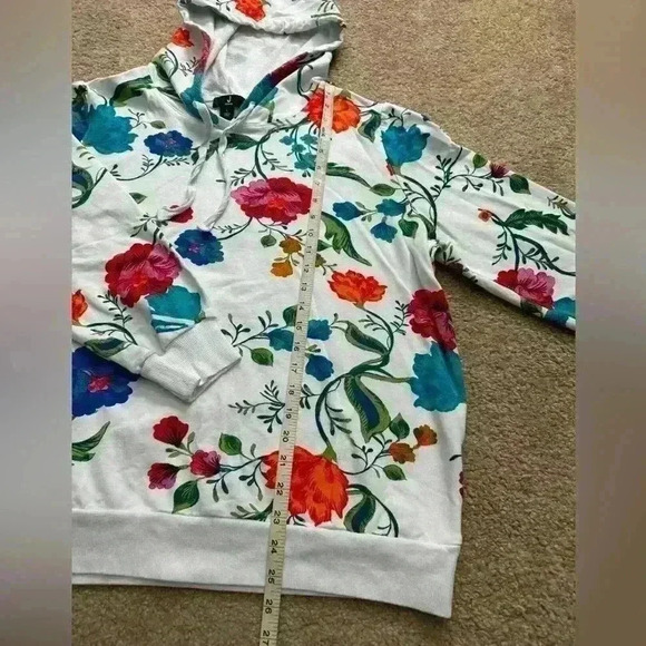 J Jason Wu Printed French Terry Hoodie Size L Floral Cozy Sweater Colorful Artsy - Picture 6 of 15